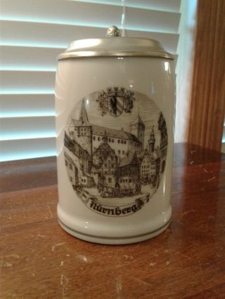 Vintage German Burgwindheim Glazed Bavaria Lid Beer Stein Nurnberg Theo Ruhn