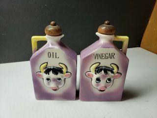 Vintage Purple Moo Cow Kitchen Oil And Vinegar Bottles