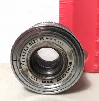 Vintage Argus C3 " Brick " 35mm Camera Lens Only 50mm Cintar F3.  5 Usa