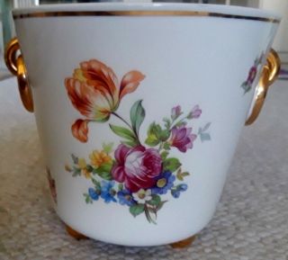 Vintage Metzler Ortloff Germany Footed Planter Dresden Flowers With Gold Handles
