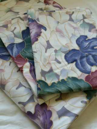 Vintage Springmaid Jewel Tone Leaves King Size Flat Sheet,  2 Std Pillowcases