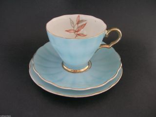 Saji Vintage Fine China Trio Tea Cup Saucer Plate Bamboo Blue 7966f Japan C1950s