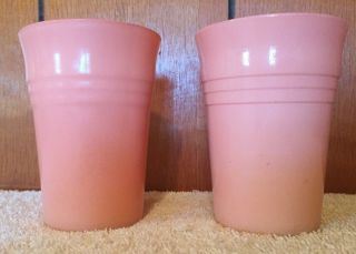 2 Pink Pastel Hazel - Atlas Moderntone Platonite Juice Glasses Tumblers Vtg