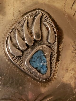 Vintage Native Bear Claw With Turquoise Silver Belt Buckle 5
