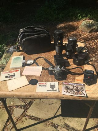 Vintage Pentax Me 35mm Slr Camera Kit W/ Pentax Lens,  Carry Bag & More.