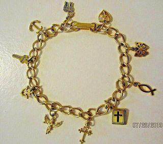 Vtg 18k Gold Plated 10 Charm Religious Catholic Christian Estate Charm Bracelet
