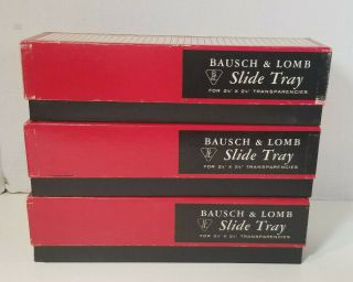 Vtg Bausch & Lomb Slide Tray 2 1/4 " X 2 1/4 " With 120 Plastic Mounts Set Of 3