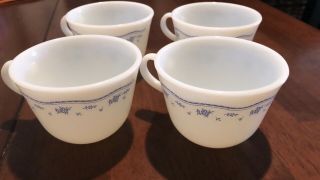 4 Vintage Pyrex Light Blue Flowered Coffee Mugs Cups