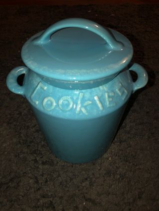 Vintage Hull Pottery Canister Cookie Jar Blue/ Gray 9.  5” Tall With Lid.  Usa
