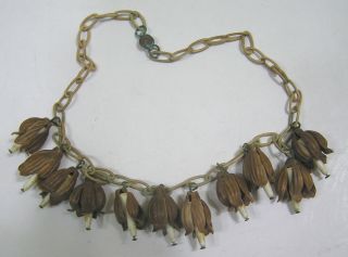 Vtg Jewelry Necklace Plastic Flowers And Chain 1950s