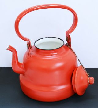 Wonderful Vintage Red Enamel Stove Top Kettle / Teapot 1.  5 Litre - Yugoslavia