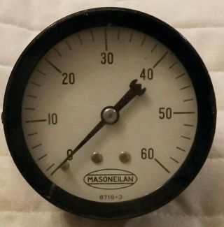 Vintage Gauge Masoneilan 0 - 60 Psi Pressure Gauge 8716 - 3