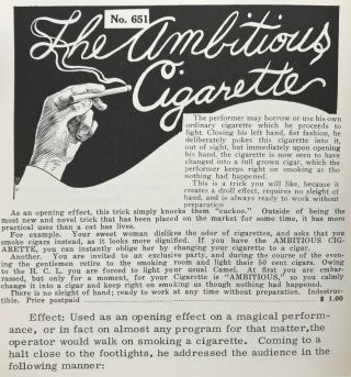 Vintage Thayer Magic Ambitious Cigarette Trick Owen Supreme 2