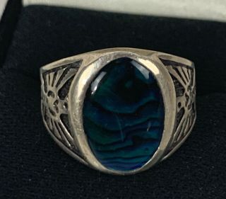 Vintage Sterling Silver Black Blue Stone Eagle Mens Ring " Wa " Sz 12.  5