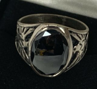 Vintage Sterling Silver Black Onyx Eagle Mens Ring " Wa " Sz 14