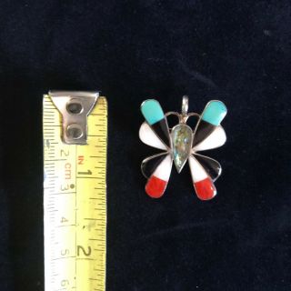 Vintage Estate Southwest ZUNI Silver Stone Inlay BUTTERFLY Pin Brooch,  SIgned 2