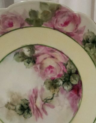 Vintage T&V Limoges Open Handle Cake Plate Hand Painted Pink Roses Artist Signed 2