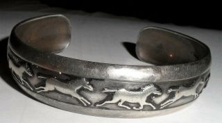 Vintage Native American Sterling Silver Navajo Cuff Bracelet Hand Stamped B Webb