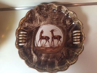 Vintage Hubert Bequet Belgium Deer Unusual Deco Art Pottery Bowl Mid Century