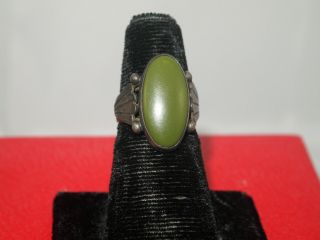 Vintage Native American Sterling Silver 925 Oval Ring W Green Stone