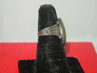 Vintage Native American Sterling Silver 925 Oval Ring w Green Stone 4
