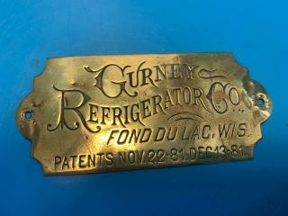 Vtg Collectible Gurney Refrigerator Co.  Brass Badge Advertisment Badge Plaque