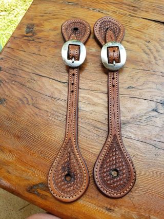 Top Quality Vintage Tooled Leather Western Spur Straps Min Wear -