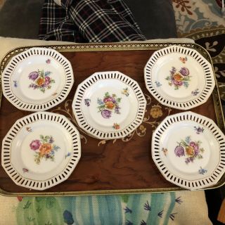 Vintage Bavaria Schumann Reticulated Floral Pattern Small Trinket Plates