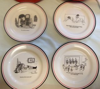 Restoration Hardware Vintage Yorker Cartoon Set / 4 Dessert Plates Christmas