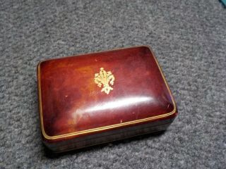 Vintage Italian Leather Trinket Jewelry Playing Card Box With Gold Gild 4.  5 " X3 "