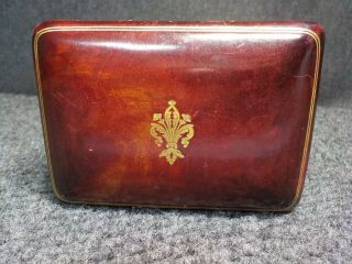 Vintage Italian Leather Trinket Jewelry Playing Card Box with Gold Gild 4.  5 