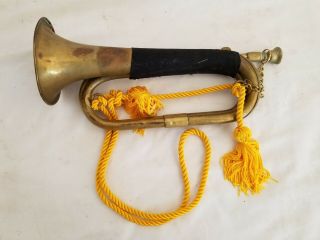 Vintage Military Decorated Brass Bugle Horn Trumpet Gold Braid Cord & Tassels