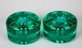 Blenko Teal Green Art Glass 990a Taper Candle Holders Set Of 2 Vintage Modern