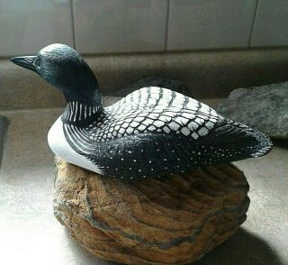 Signed Jennings Decoy Co Black White Loon Decoy Duck Handcrafted