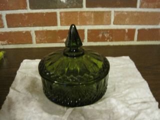 Vintage Olive Green Cut Glass Heavy Candy Dish