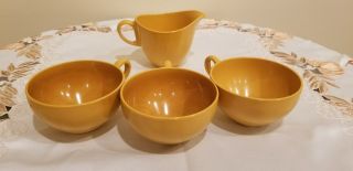 3 Melamine Plastic Vintage Tea Cups And Creamer - Harvest Gold