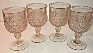 Set Of 4 Vintage Indiana Glass Pink Diamond Point Wine Goblets Stunning Gc
