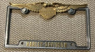Vintage Harley Davidson Silver And Gold Eagle Vehicle License Plate Frame -