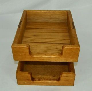 Vintage Wood Oak In/out Letter Mail 2 Tone Desk Organizer Double Tray
