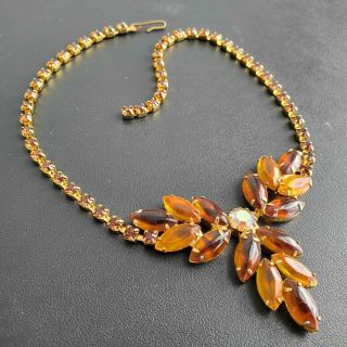 D&e Juliana Vintage Amber Glass Flower Rhinestone Necklace S55