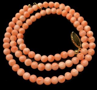 Vtg Natural Angel Skin Pink Coral Necklace Round Beads - 22