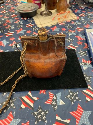Vintage Leather Canteen Cork Top With Carrying Rope Attached Weight 308 Grams