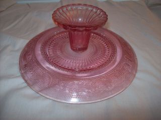 Vintage Pink Depression Glass Pedestal Cake Stand Platter 2