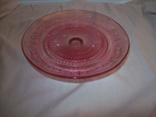 Vintage Pink Depression Glass Pedestal Cake Stand Platter 3