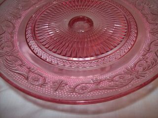 Vintage Pink Depression Glass Pedestal Cake Stand Platter 5