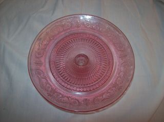 Vintage Pink Depression Glass Pedestal Cake Stand Platter 6