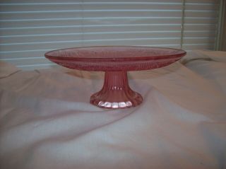 Vintage Pink Depression Glass Pedestal Cake Stand Platter 7