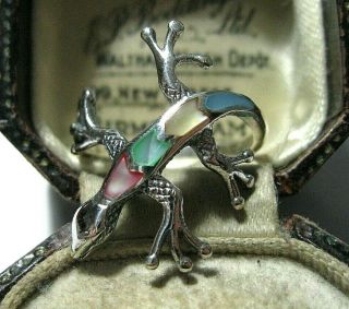 Vintage Style Sterling Silver Rainbow Mother Of Pearl Lizard Ring Size N 6.  75