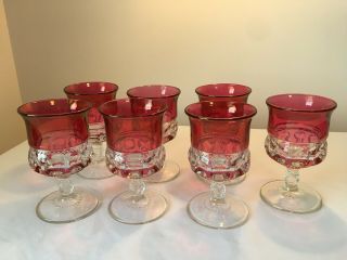 7 Vintage Tiffin Ruby Red Glass Kings Crown Thumbprint Wine Water Goblets