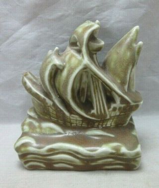 Vintage 1925 Rookwood Pottery Green Clipper Ship Paperweight